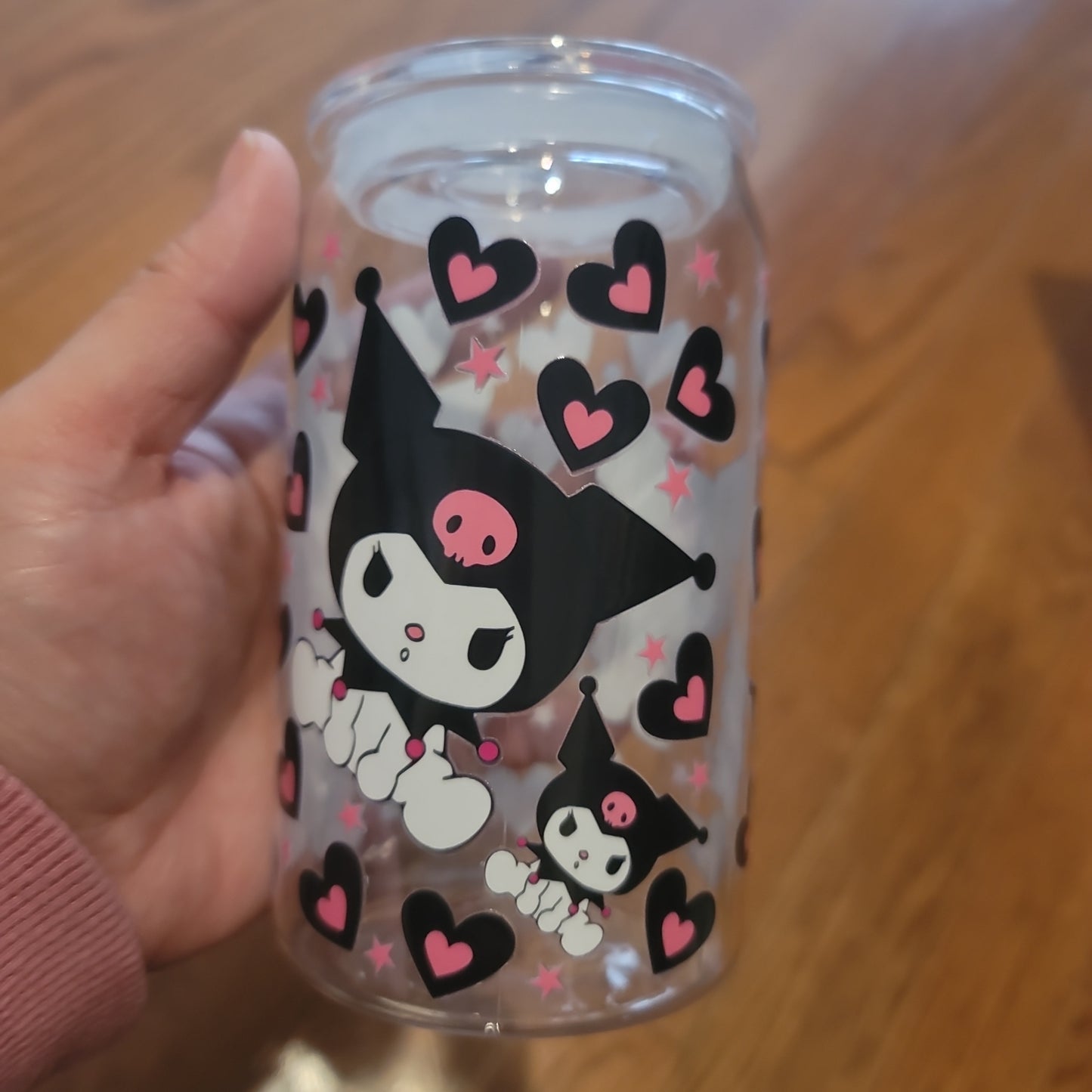 Kuku Black/Pink Heart Plastic Cup