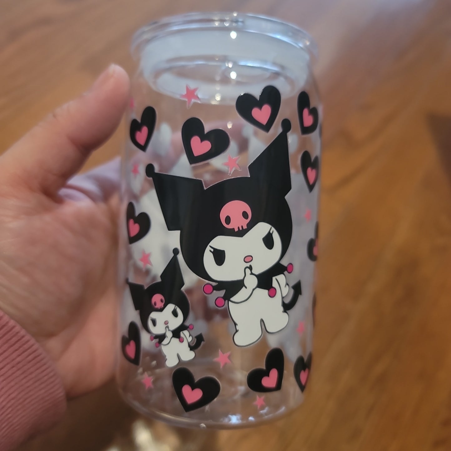 Kuku Black/Pink Heart Plastic Cup