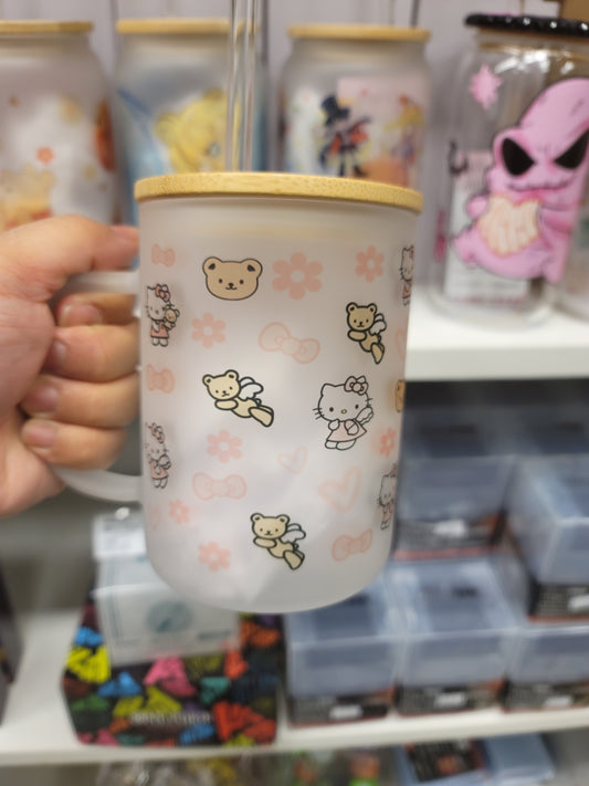 Kawaii Kitty and Bear Glass Mug